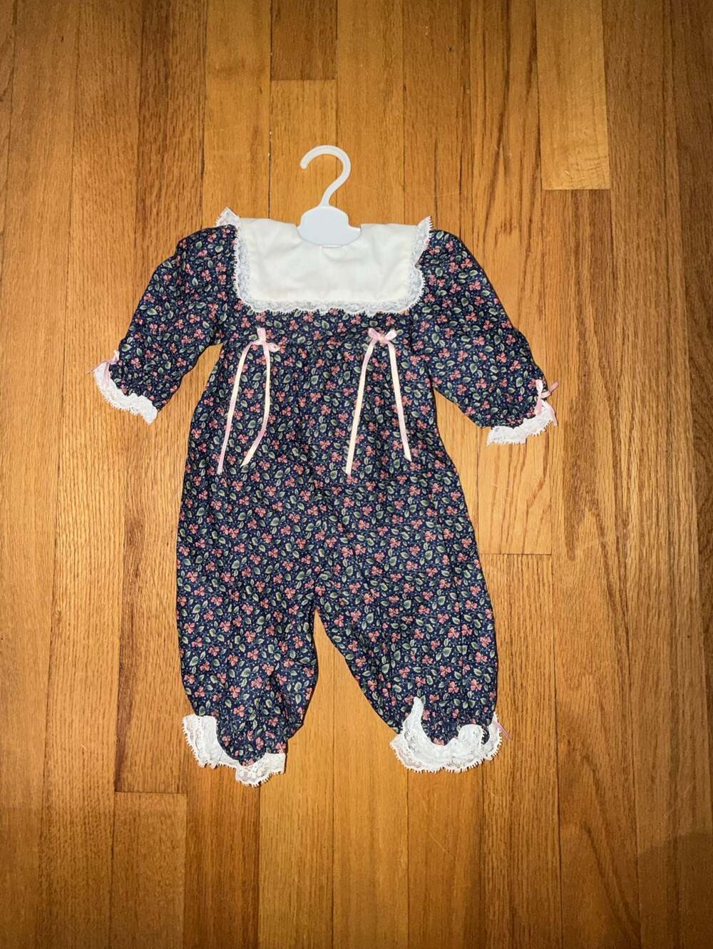 VINTAGE Baby Girl Romper with Eyelet Lace Collar